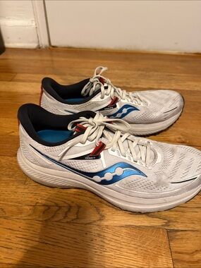 Saucony Men's Athletic Running Shoes — White with Blue and Black Accents